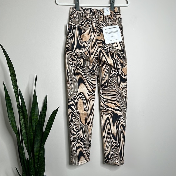 GOOD AMERICAN Good Classic Natural swirl print jeans 00/24 NWT - Picture 6 of 8
